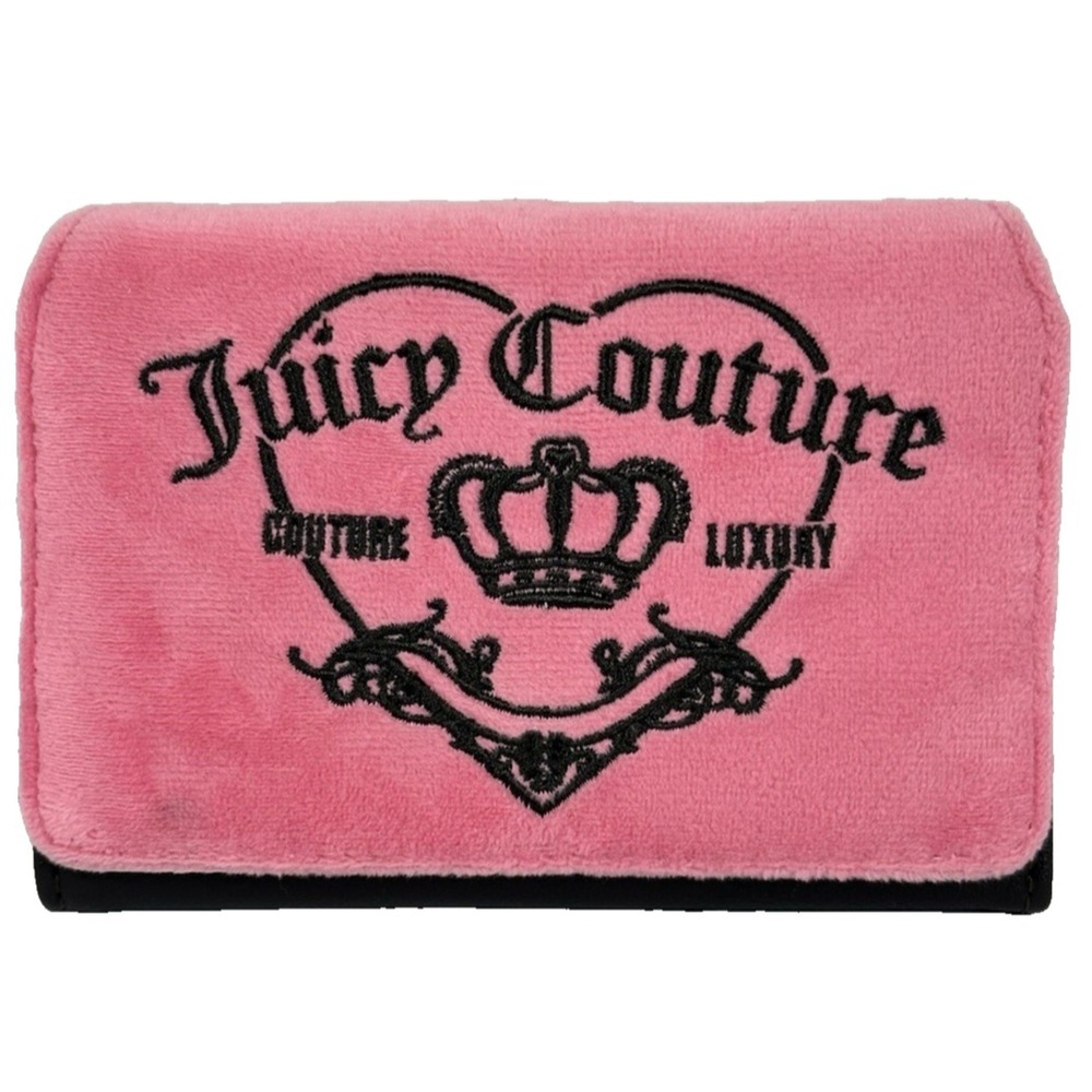 Juicy Couture Trifold Wallet Womens OS Pink NWT Velour Girlie Royalty Logo Charm